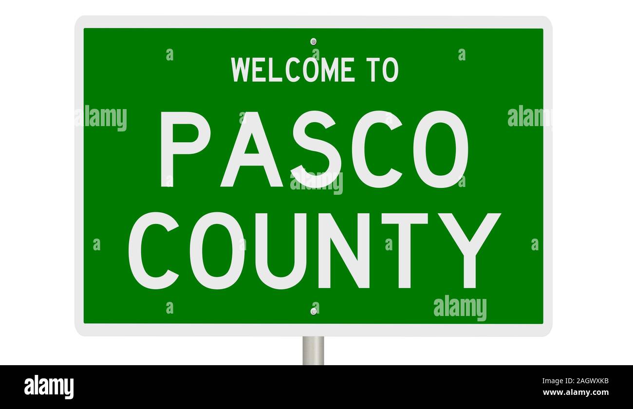 Rendering of a green 3d highway sign for Pasco County Stock Photo