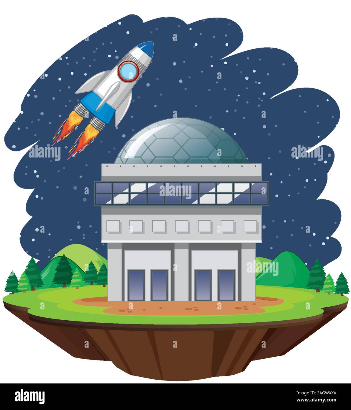 Scene with spaceship flying in the sky illustration Stock Vector Image ...