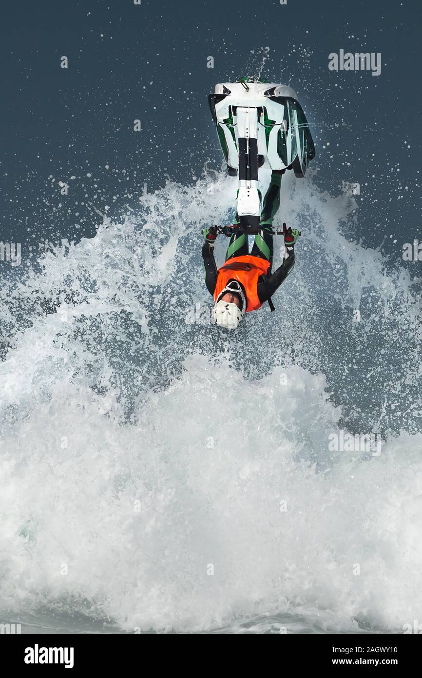 jet ski somersault or jetski acrobatics or jet ski mortal jump Stock