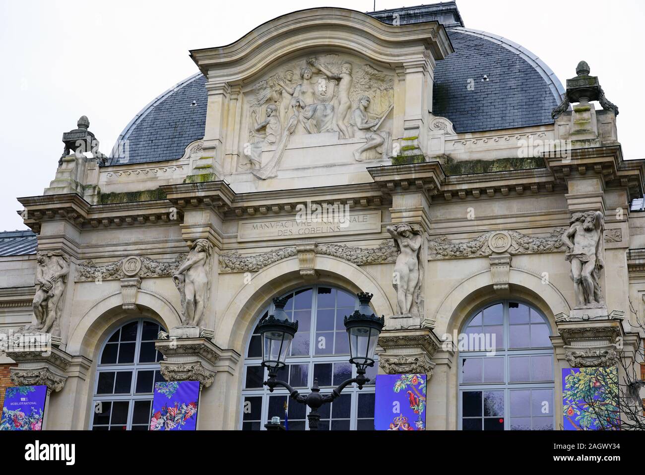 PARIS, FRANCE -18 DEC 2019- View of the historic Manufacture des Gobelins (Gobelins Manufactury), a historic tapestry factory in the 13th arrondisseme Stock Photo