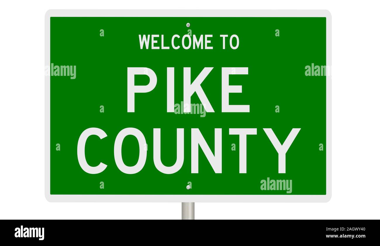 Rendering of a green 3d highway sign for Pike County Stock Photo