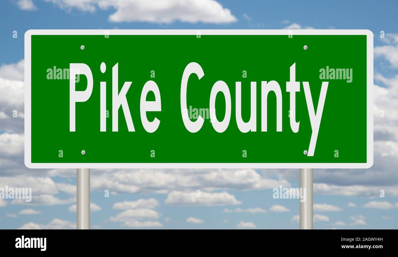Rendering of a green 3d highway sign for Pike County Stock Photo