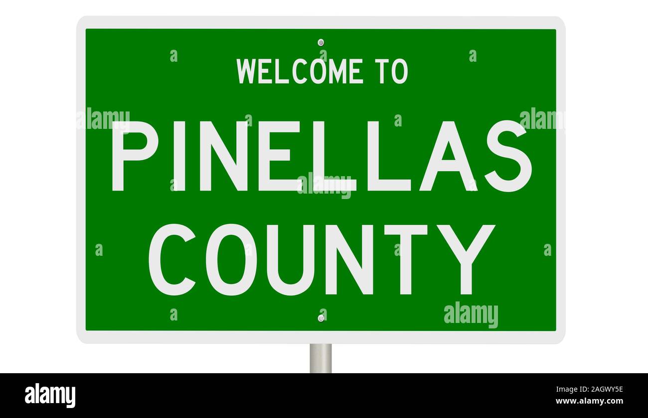 Rendering of a green 3d highway sign for Pinellas County Stock Photo