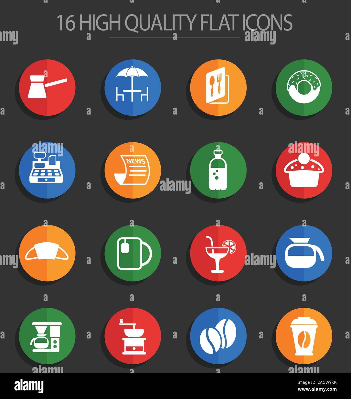 cafe 16 flat icons Stock Vector Image & Art - Alamy