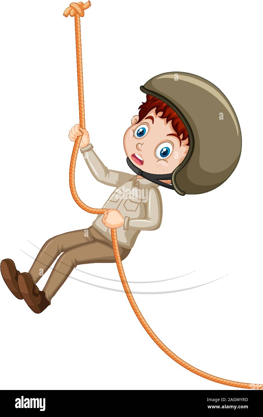 Girl climbing rope on white background illustration Stock Vector