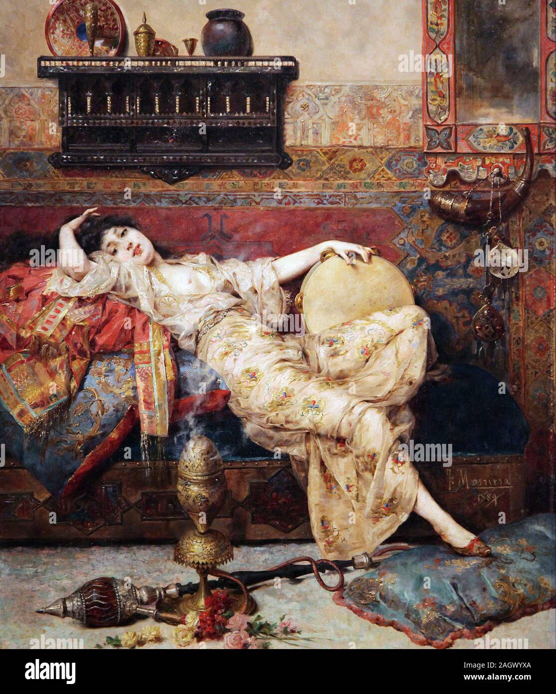 Odalisque / Odalisca 1889 by Francesc Masriera i Manovens (1842-1902) Catalonian figure painter  influenced by Orientalism. Stock Photo