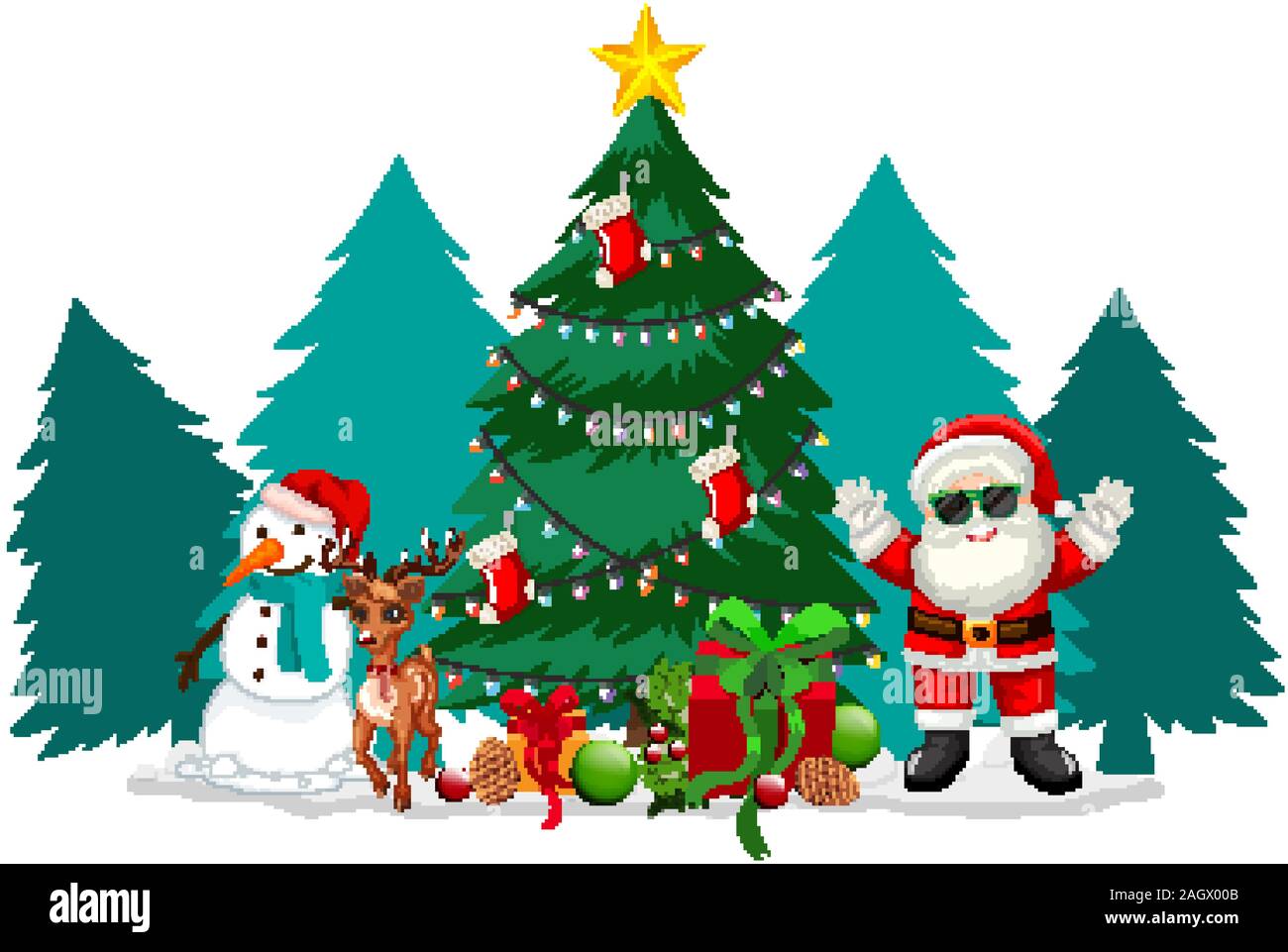 Christmas theme with Santa and snowman illustration Stock Vector Image ...
