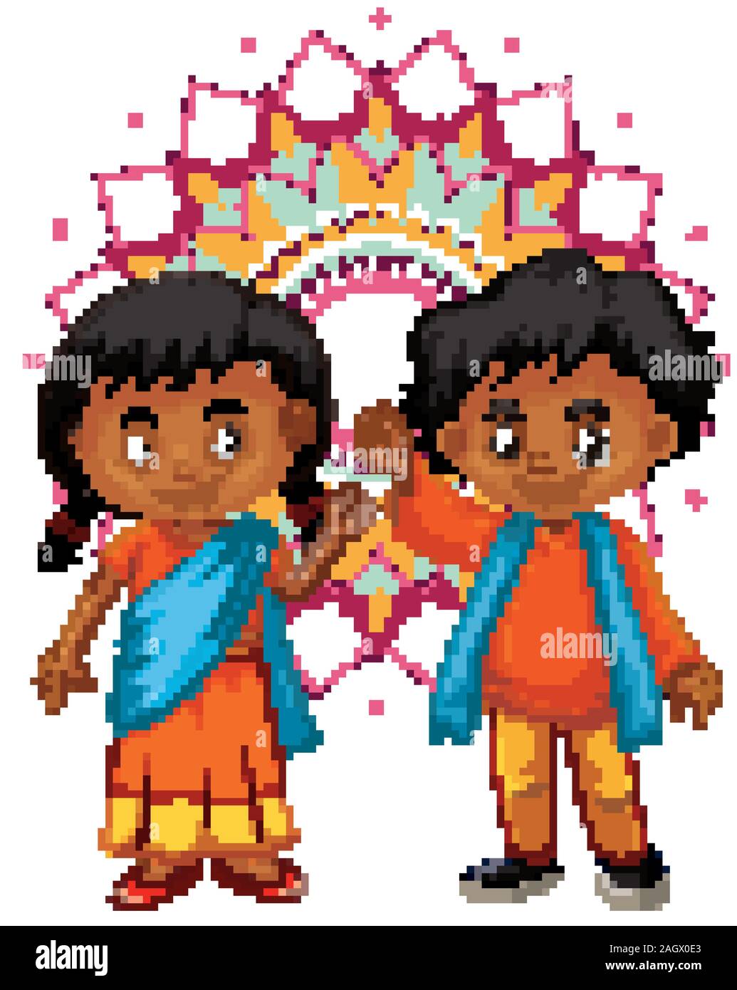 indian-boy-and-girl-with-mandala-pattern-in-background-illustration-stock-vector-image-art-alamy