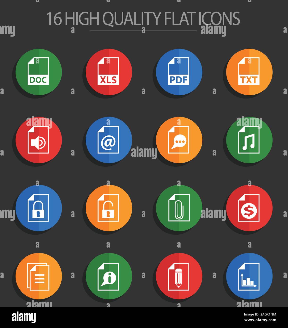 document 16 flat icons Stock Vector Image & Art - Alamy