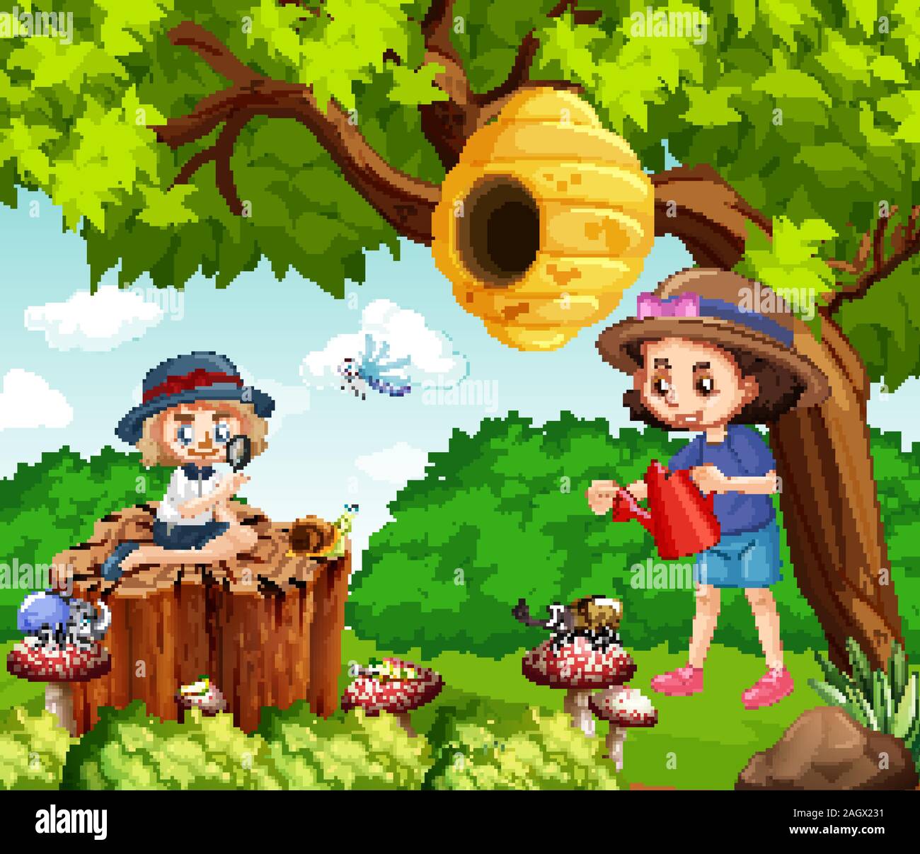 Scene with kids in the park illustration Stock Vector Image & Art - Alamy