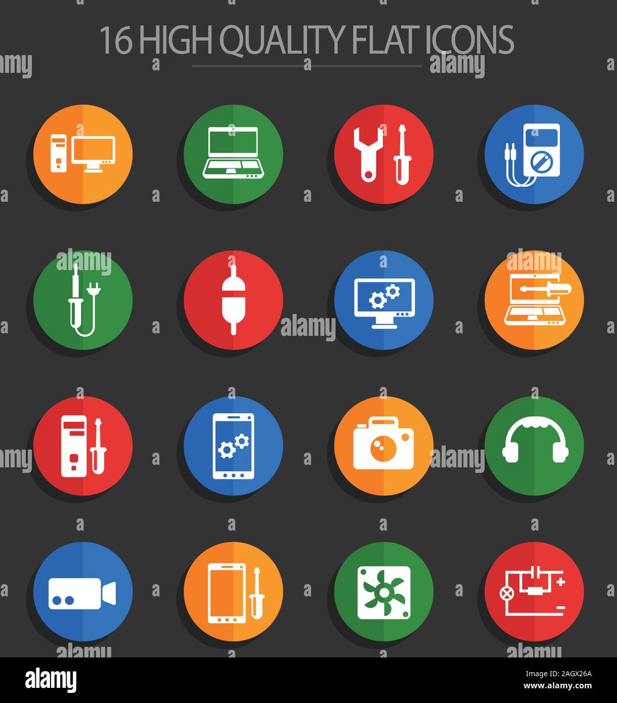 electronics repair 16 flat icons Stock Vector