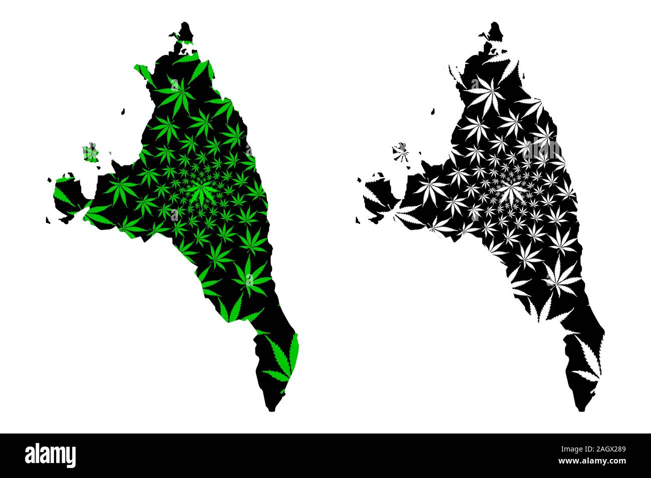 Antsiranana Province (Provinces of Madagascar, Republic of Madagascar) map is designed cannabis leaf green and black, Antsiranana map made of marijuan Stock Vector