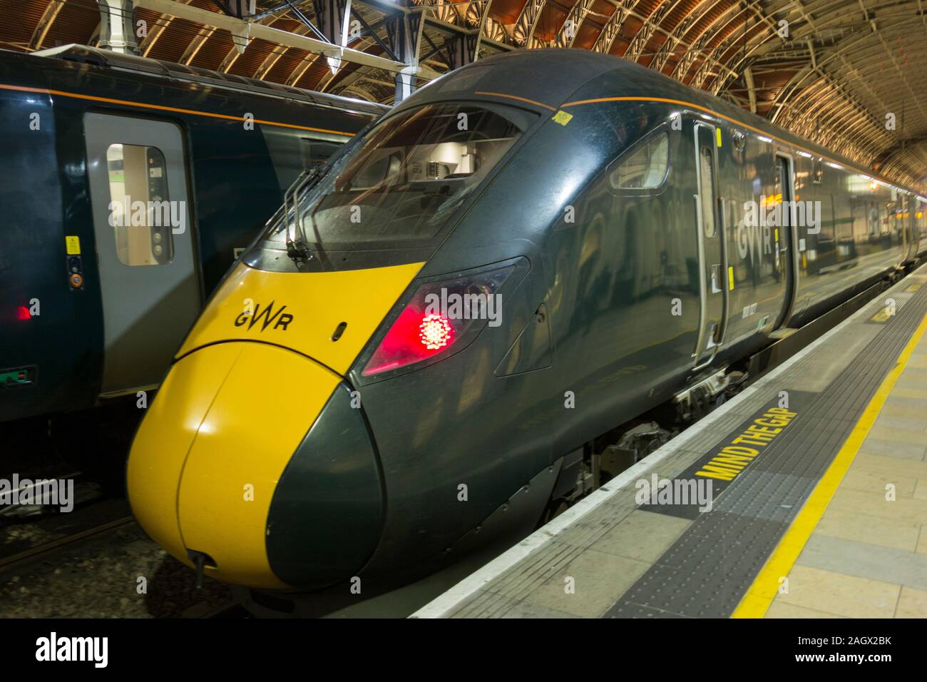 The windscreens of Hitachi Class 800 Intercity Express Trains at Paddington Station, London, UK Stock Photo