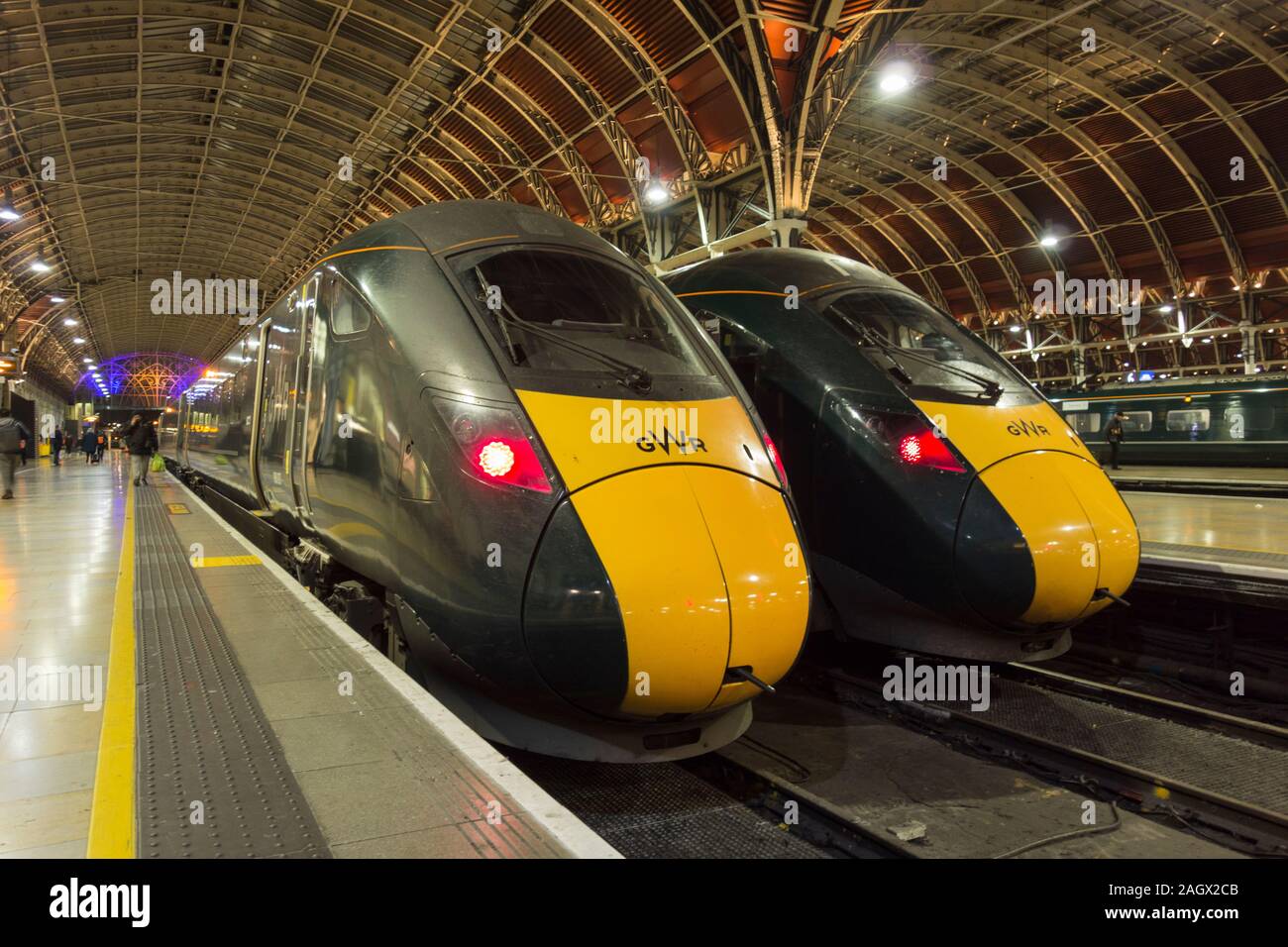 The windscreens of Hitachi Class 800 Intercity Express Trains at Paddington Station, London, UK Stock Photo
