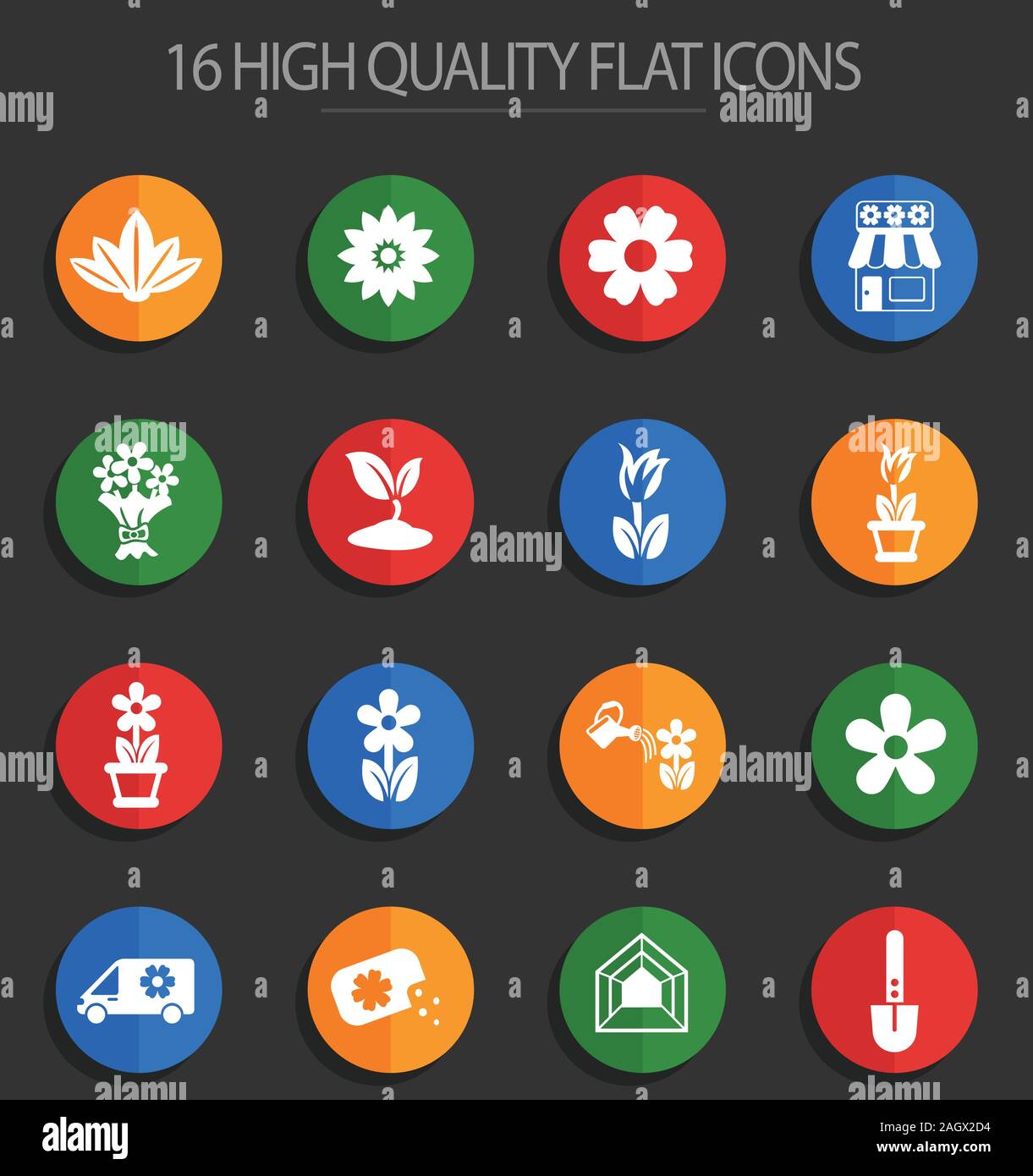 flowers 16 flat icons Stock Vector Image & Art - Alamy
