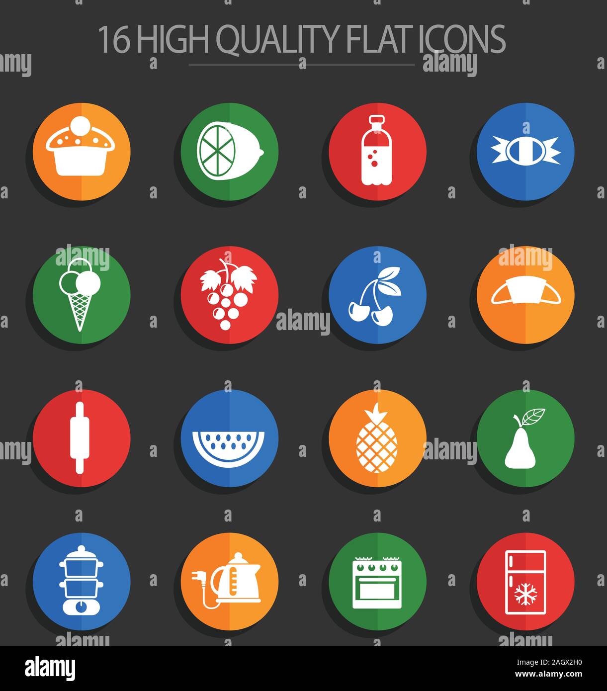 food and kitchen 16 flat icons Stock Vector Image & Art - Alamy