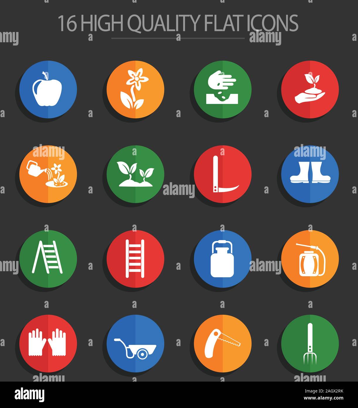 gardening 16 flat icons Stock Vector