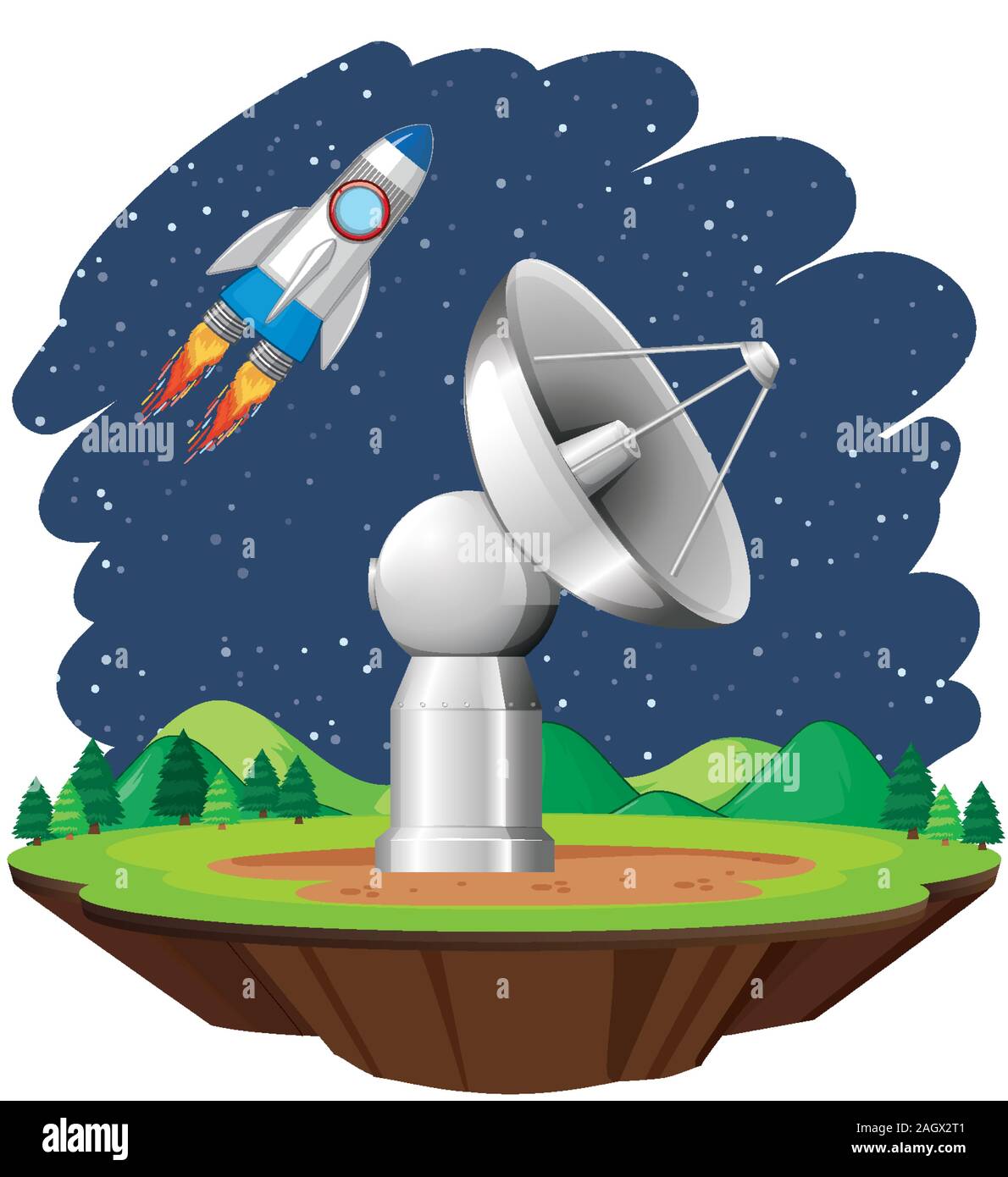 Scene with spaceship flying in the sky illustration Stock Vector Image ...