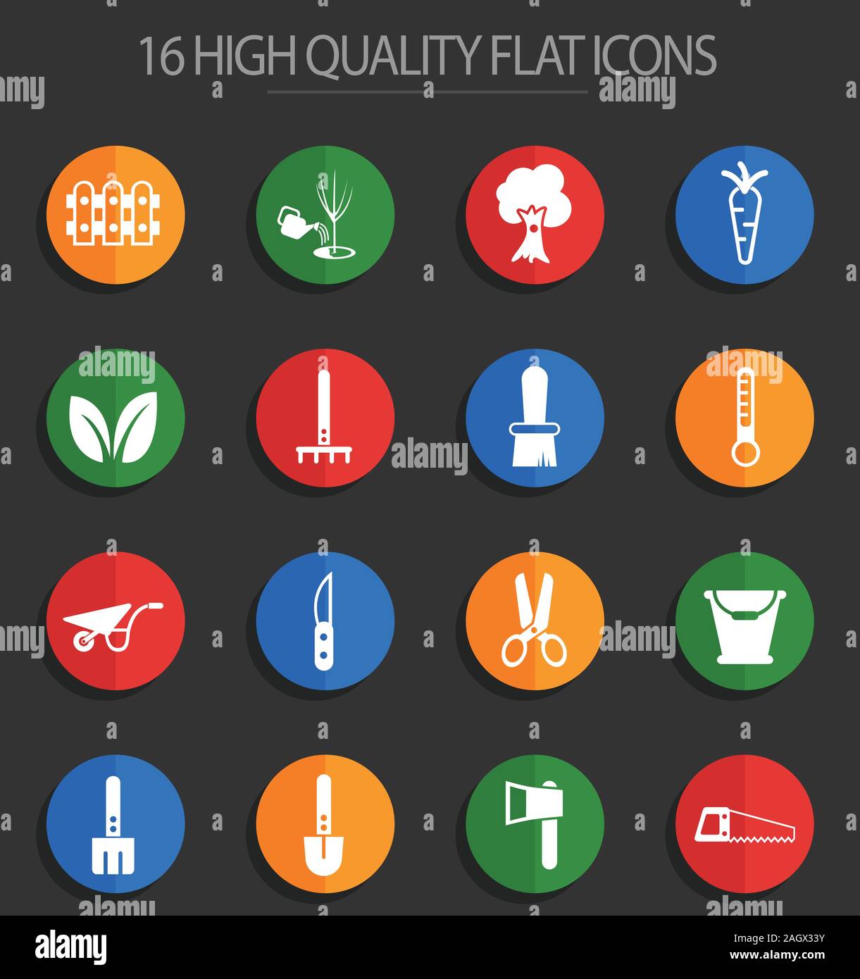 gardening 16 flat icons Stock Vector