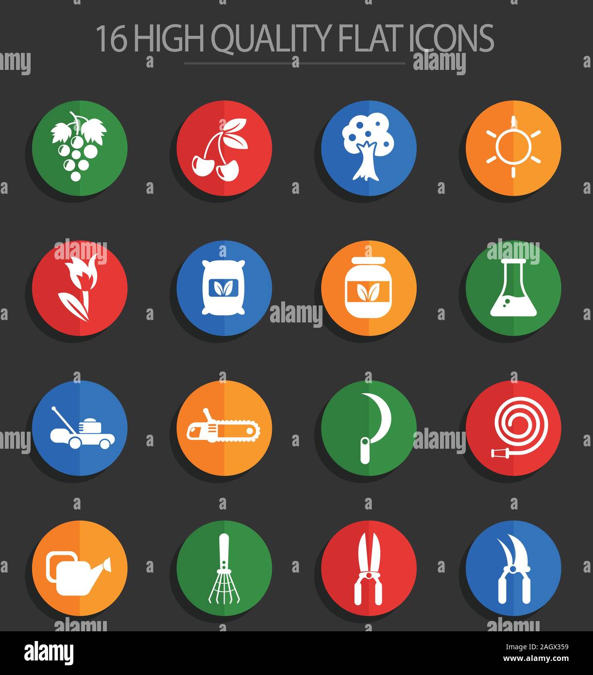 gardening 16 flat icons Stock Vector
