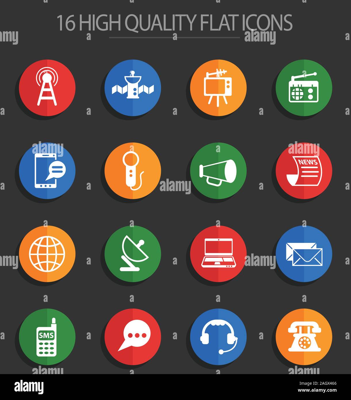 media 16 flat icons Stock Vector Image & Art - Alamy