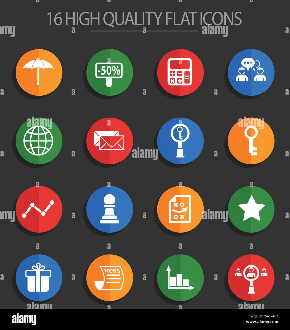 marketing 16 flat icons Stock Vector Image & Art - Alamy