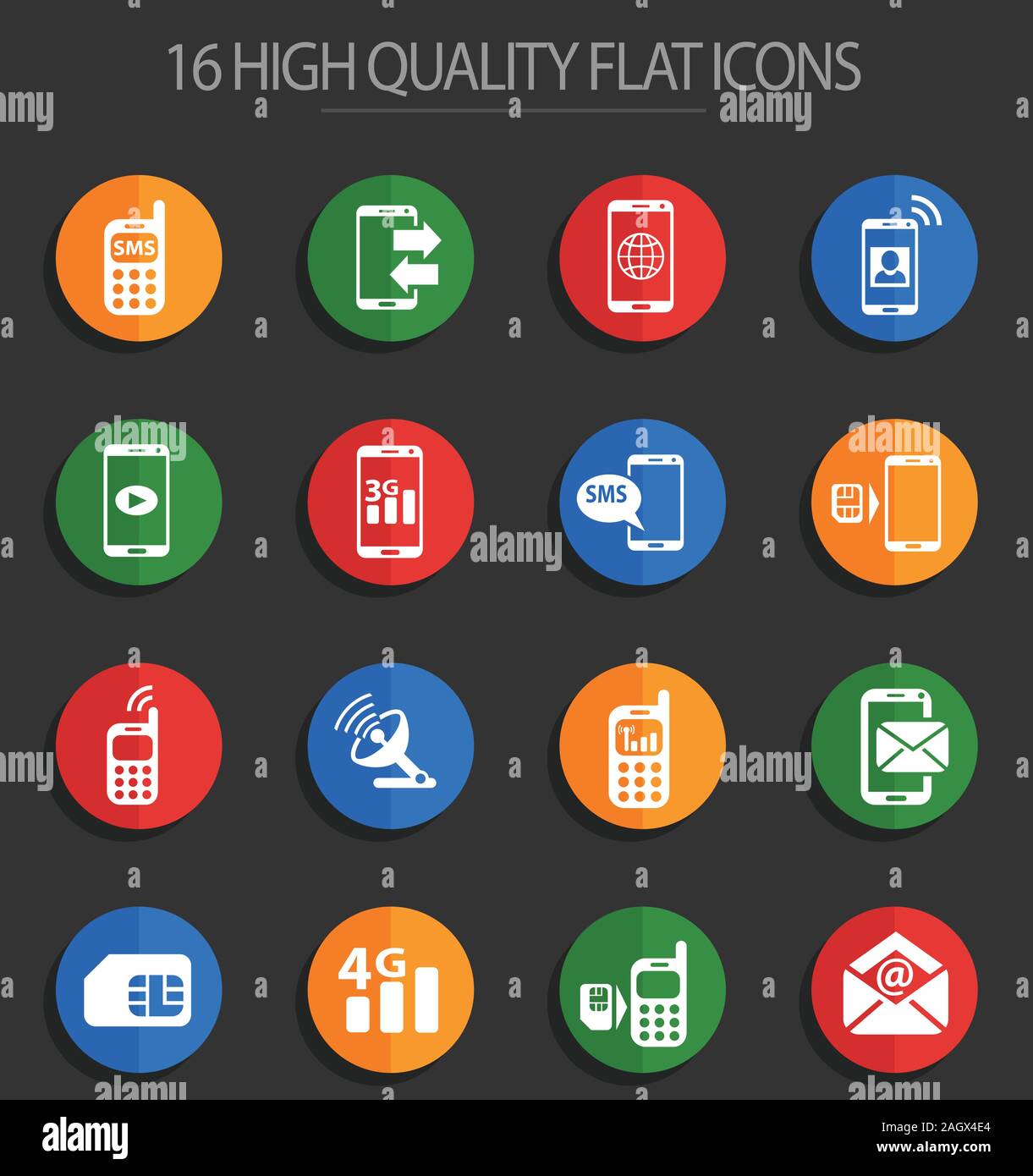 mobile connection 16 flat icons Stock Vector Image & Art - Alamy