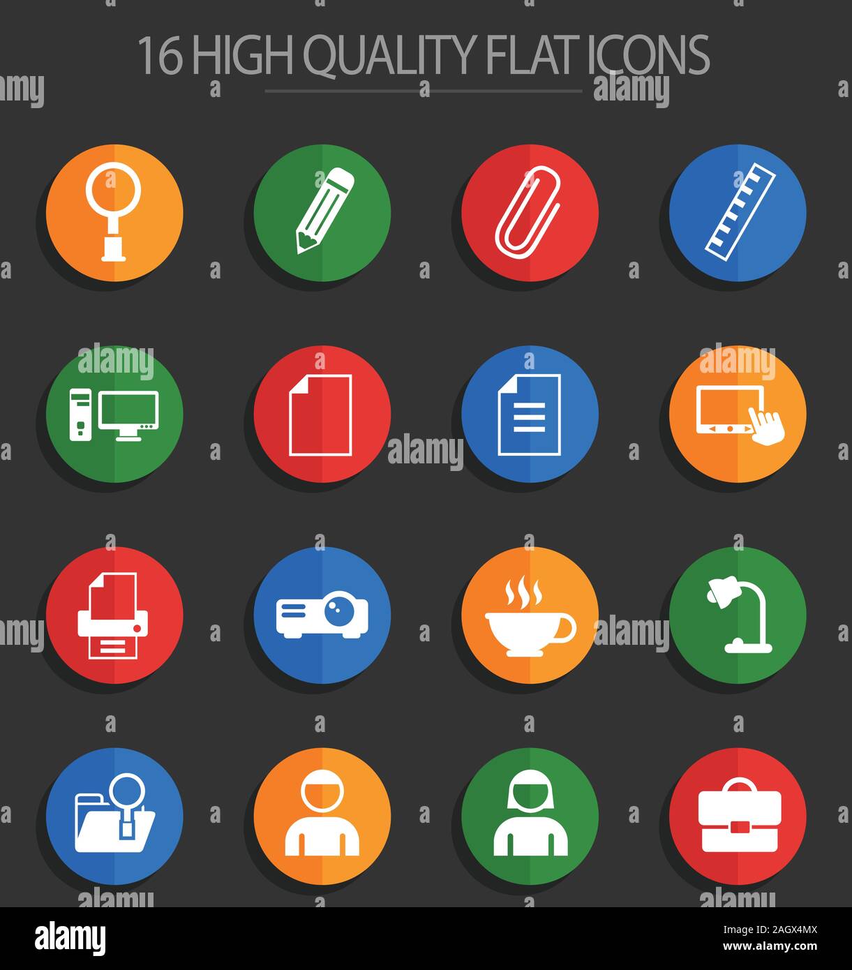 office 16 flat icons Stock Vector Image & Art - Alamy