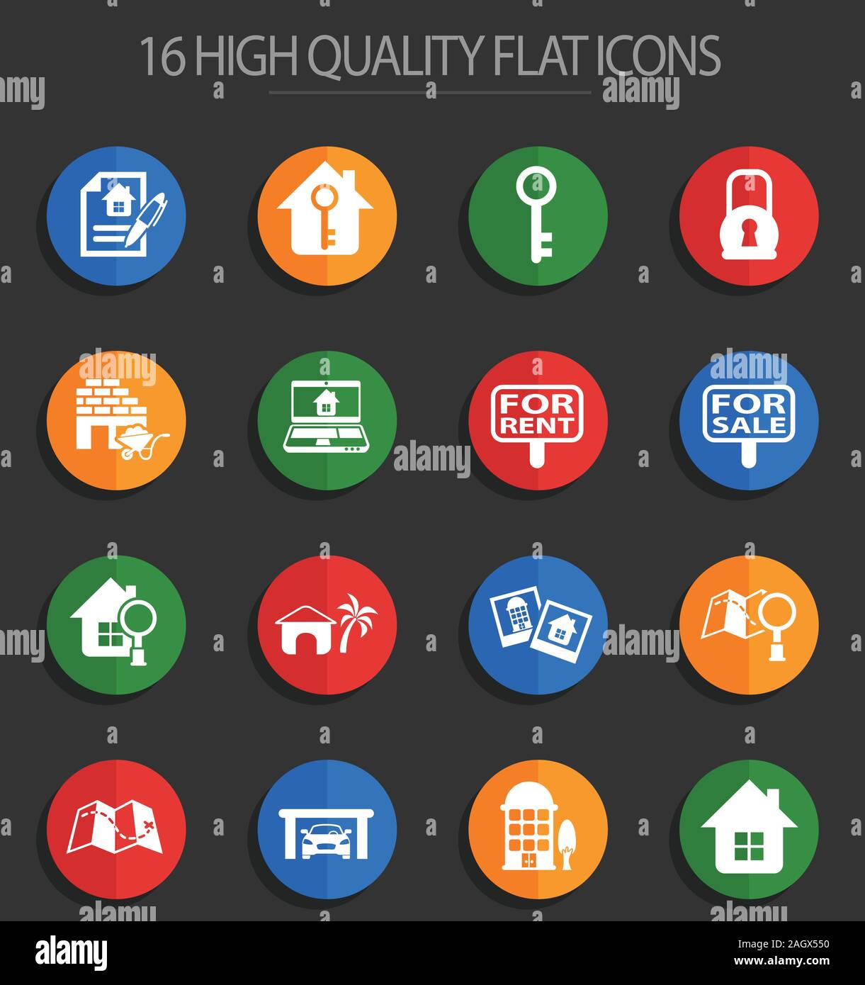 real estate 16 flat icons Stock Vector Image & Art - Alamy