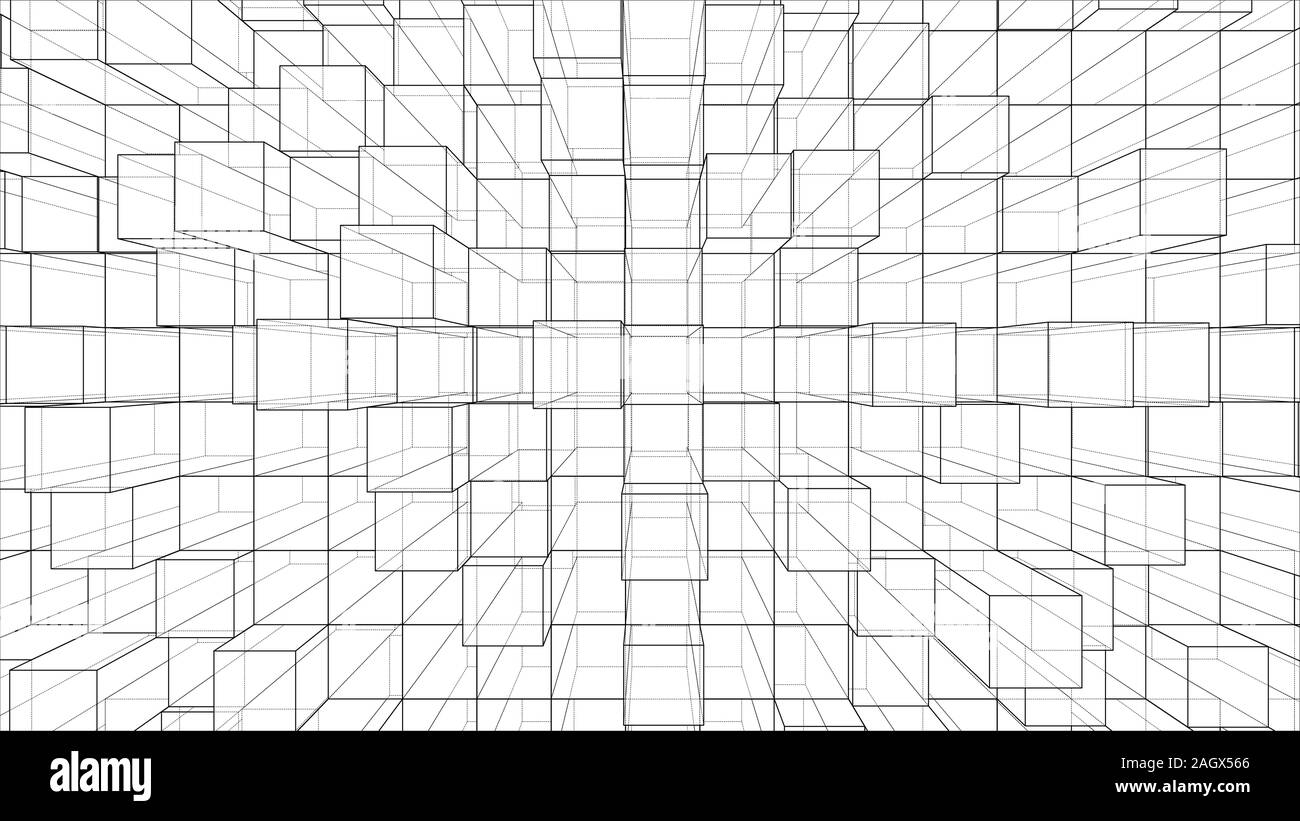 Cube Frame Outline Abstract background of cubes outline. Vector rendering of 3d. Wire ...
