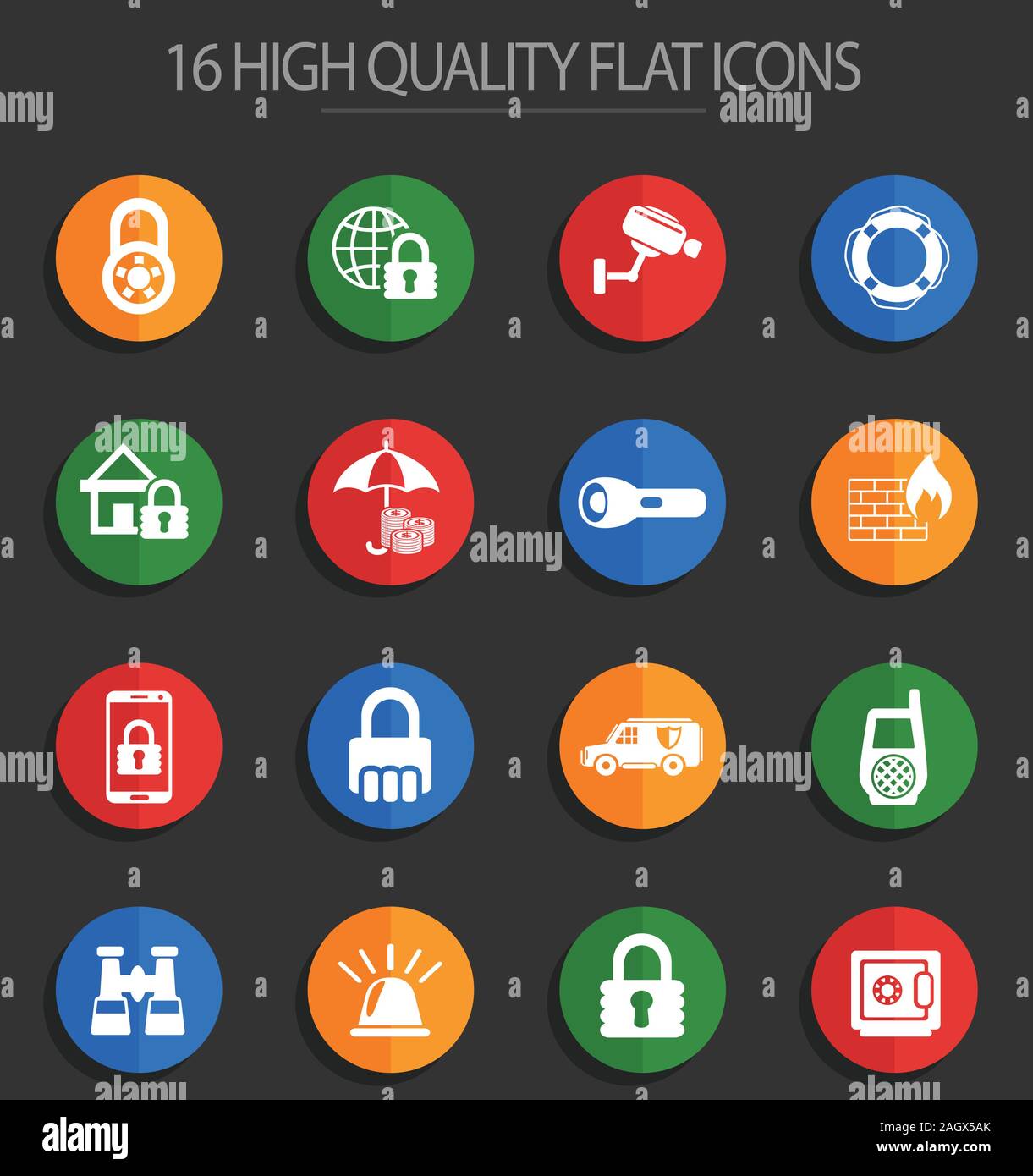 security 16 flat icons Stock Vector Image & Art - Alamy