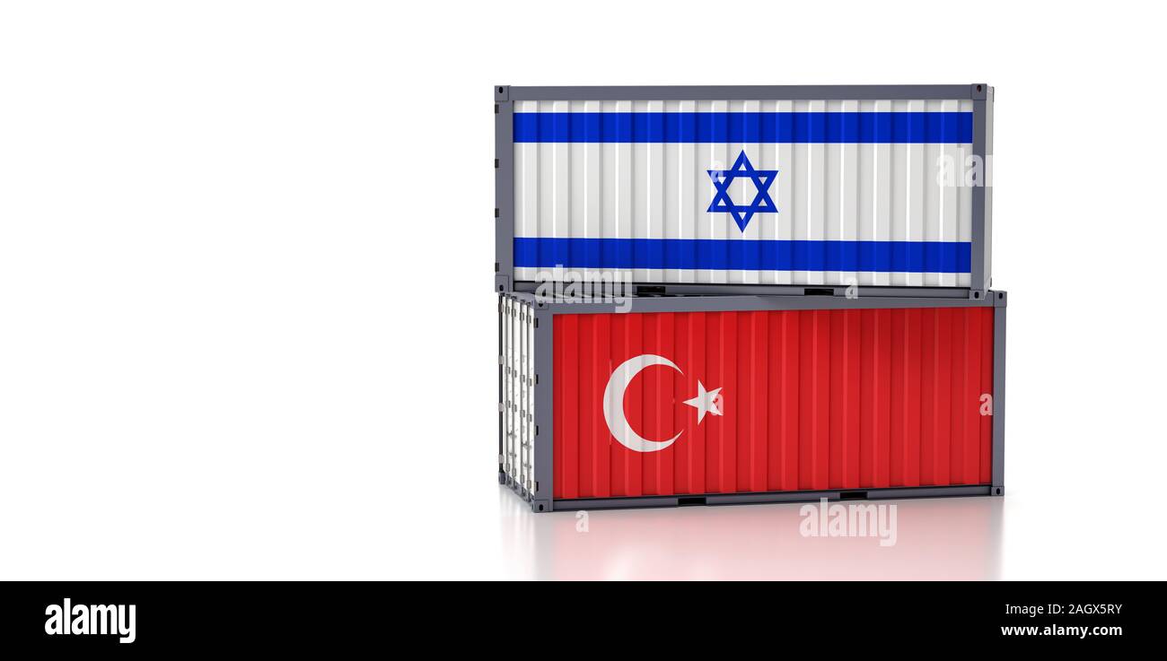 Freight container with Israel and Turkey national flag. 3D Rendering Stock Photo