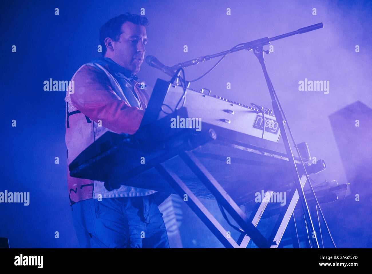 Kvaerndrup, Denmark. 01st, June 2019. The British electronic music band Hot Chip performs a live concert during the Danish music festival Heartland Festival 2019. Here musician Joe Goddard is seen live on stage. (Photo credit: Gonzales Photo - Mathias Kristensen). Stock Photo