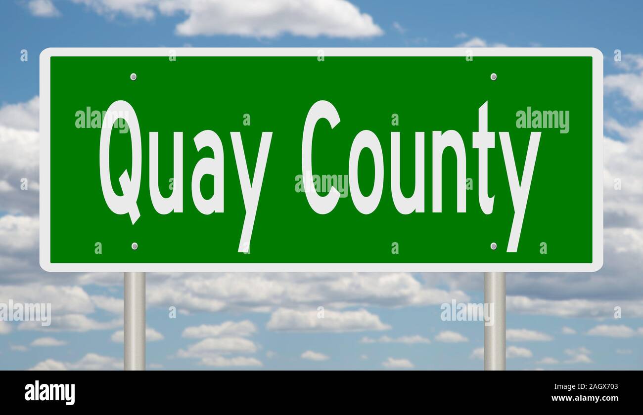 Rendering of a green 3d highway sign for Quay County Stock Photo Alamy