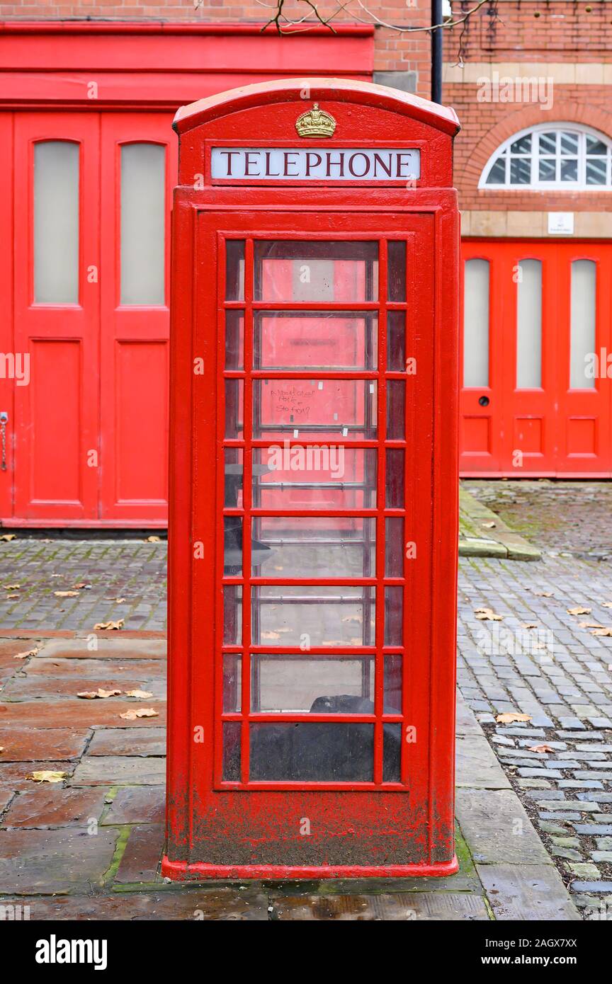 K6 Telephone box, Listed grade II, The Old Fire Station, Albion Square,  Salford, Manchester Stock Photo - Alamy