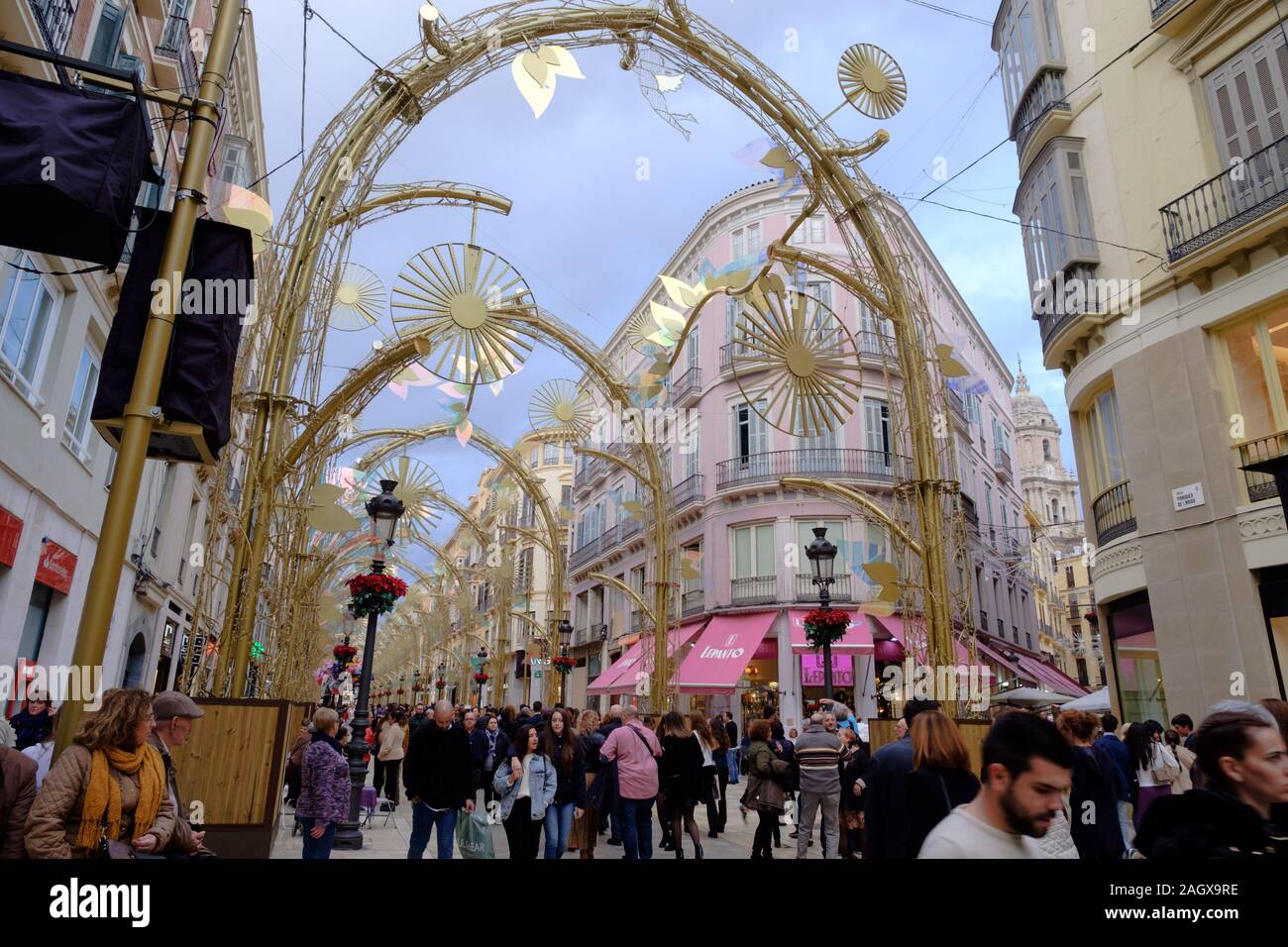 Christmas lights on Calle Larios in the city of Malaga, Andalucia, Spain, Europe Stock Photo