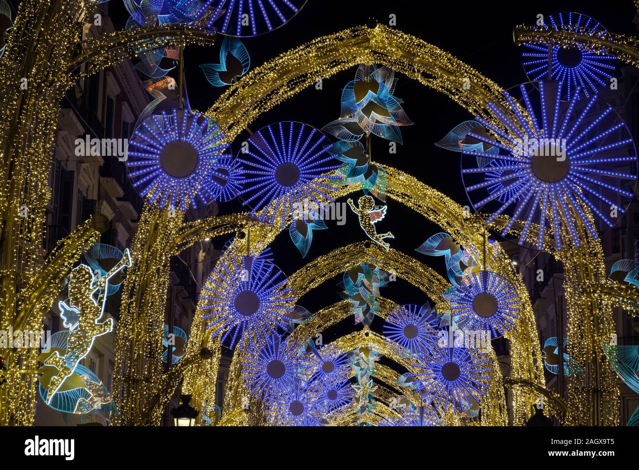 Christmas lights on Calle Larios in the city of Malaga, Andalucia, Spain, Europe Stock Photo