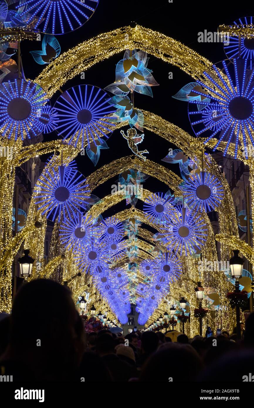 Christmas lights on Calle Larios in the city of Malaga, Andalucia, Spain, Europe Stock Photo
