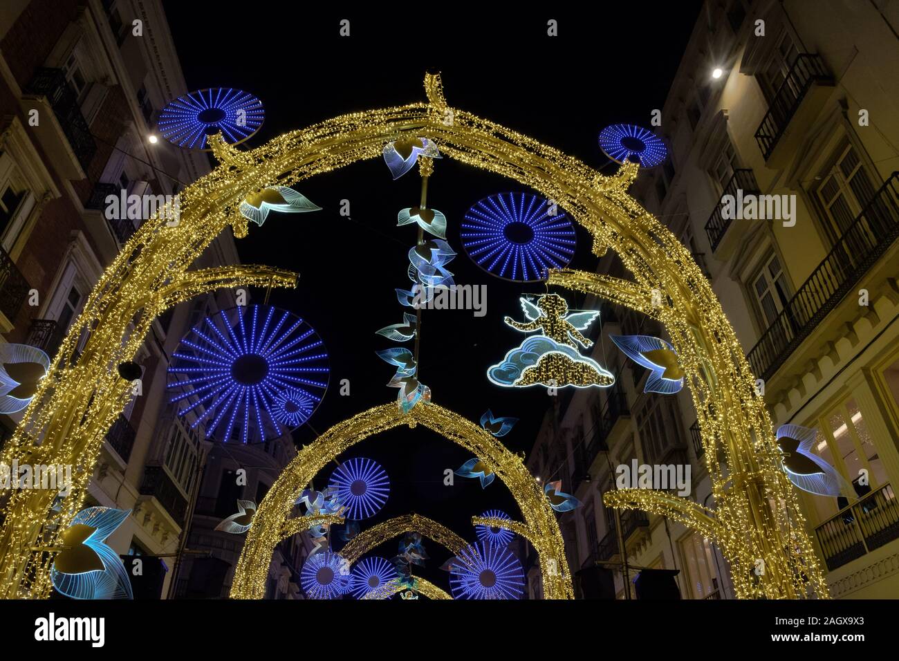 Christmas lights on Calle Larios in the city of Malaga, Andalucia