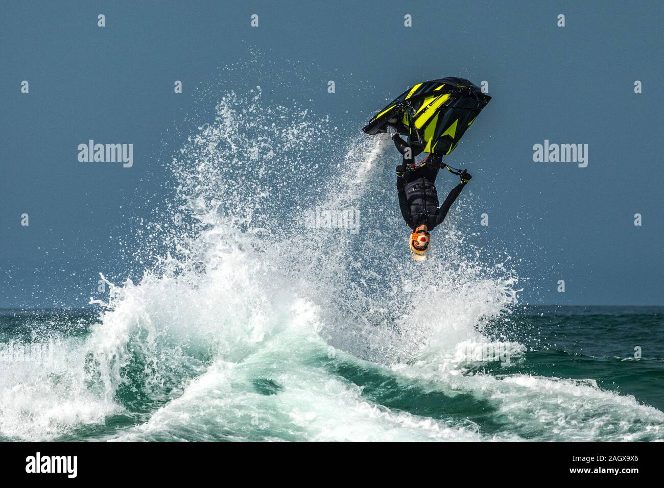 somersault of a jet-ski or acrobatics or jet ski acrobatics or mortal jump or jet-ski mortal jump Stock Photo