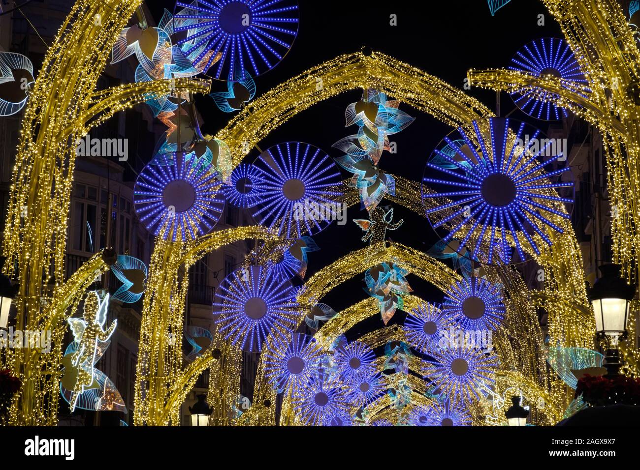 Christmas lights on Calle Larios in the city of Malaga, Andalucia, Spain, Europe Stock Photo