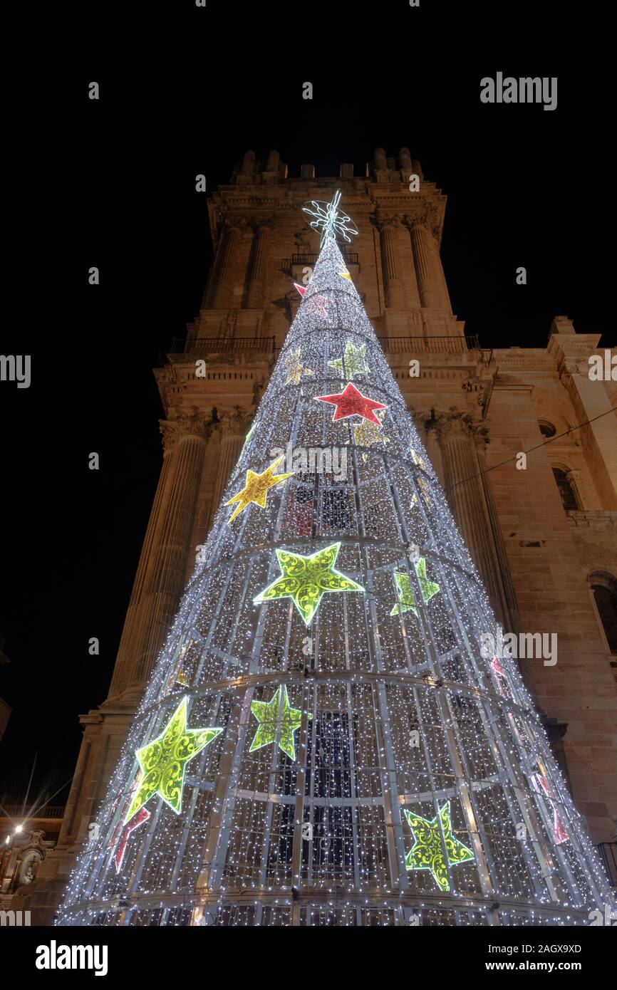 Christmas lights on Calle Larios in the city of Malaga, Andalucia, Spain, Europe Stock Photo