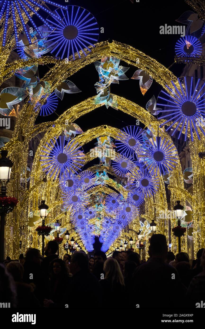 Christmas lights on Calle Larios in the city of Malaga, Andalucia, Spain, Europe Stock Photo