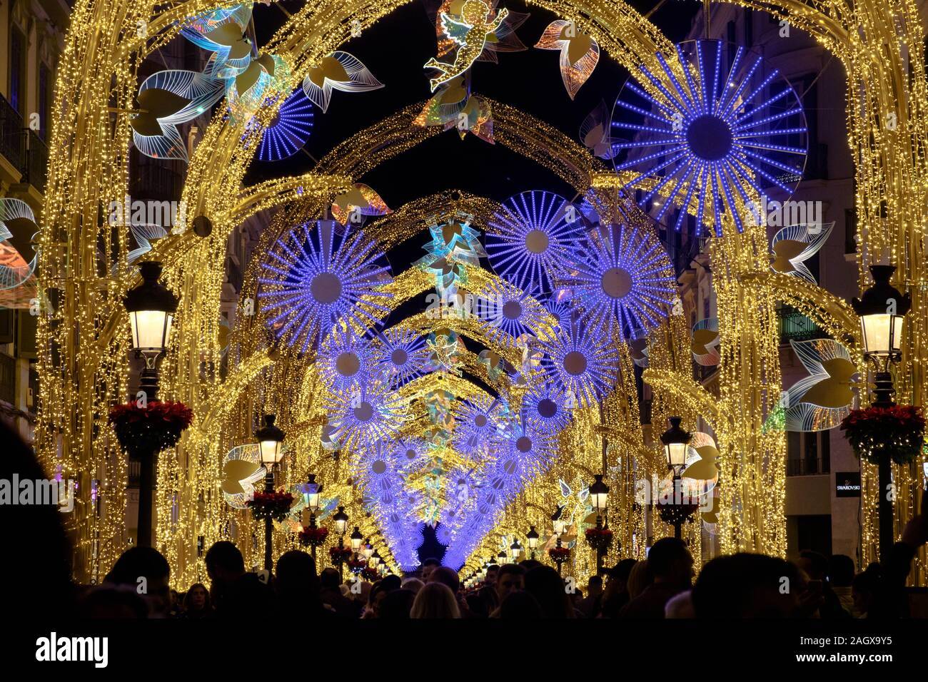 Christmas lights on Calle Larios in the city of Malaga, Andalucia, Spain, Europe Stock Photo