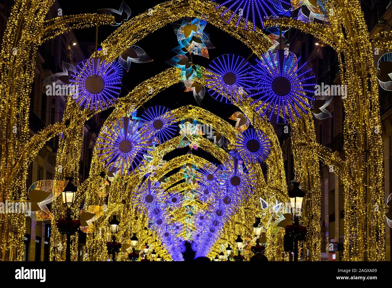 Christmas lights on Calle Larios in the city of Malaga, Andalucia ...