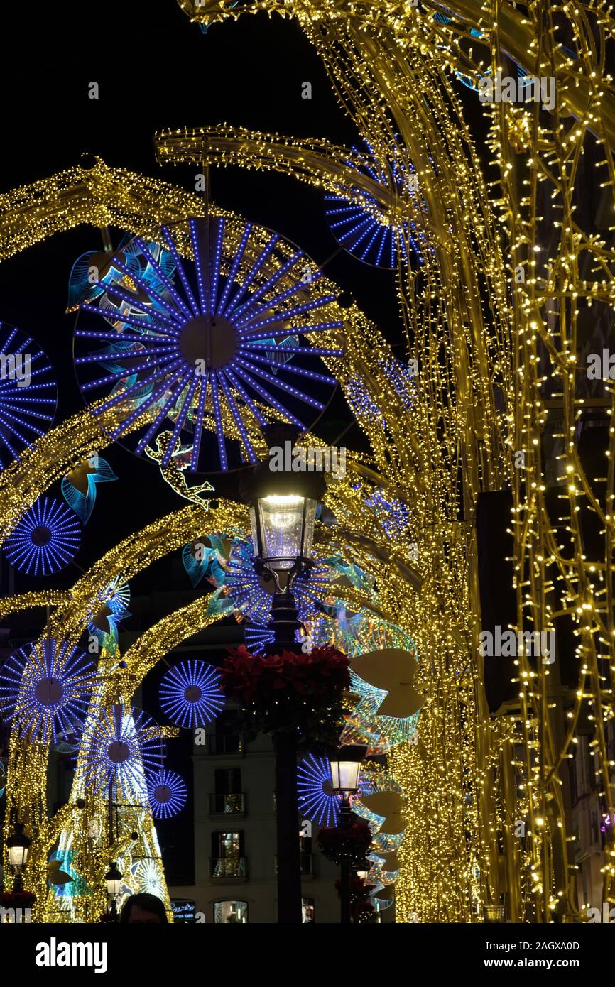 Christmas lights on Calle Larios in the city of Malaga, Andalucia, Spain, Europe Stock Photo