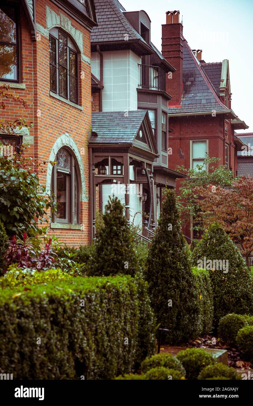 Traditional residential houses in German Village Neighborhood, Columbus, Ohio, USA in German