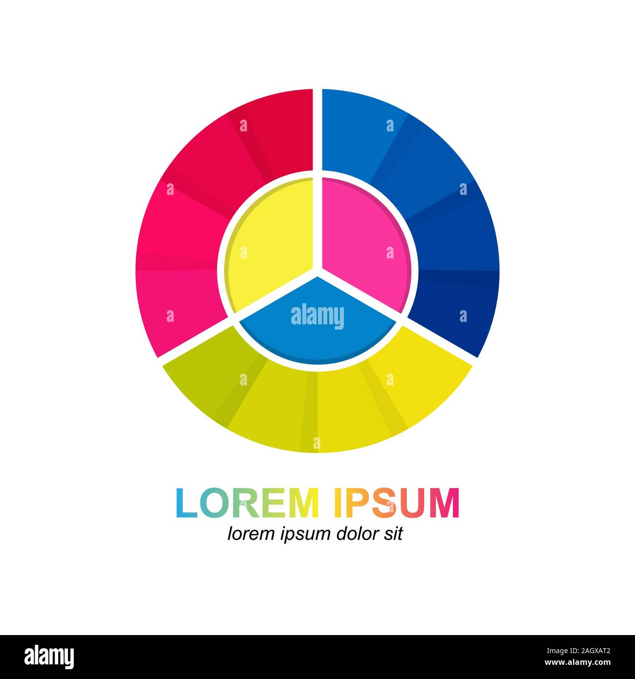 Colored circle. Applicable for logo or infographic or chart. Isolated on white background Stock Vector