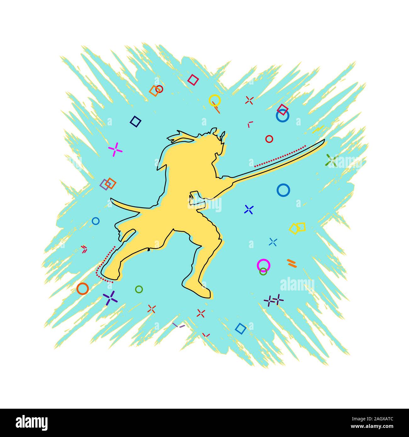 Samurai icon. Comic book style icon with splash effect. flat style. Isolated on white background. Stock Vector