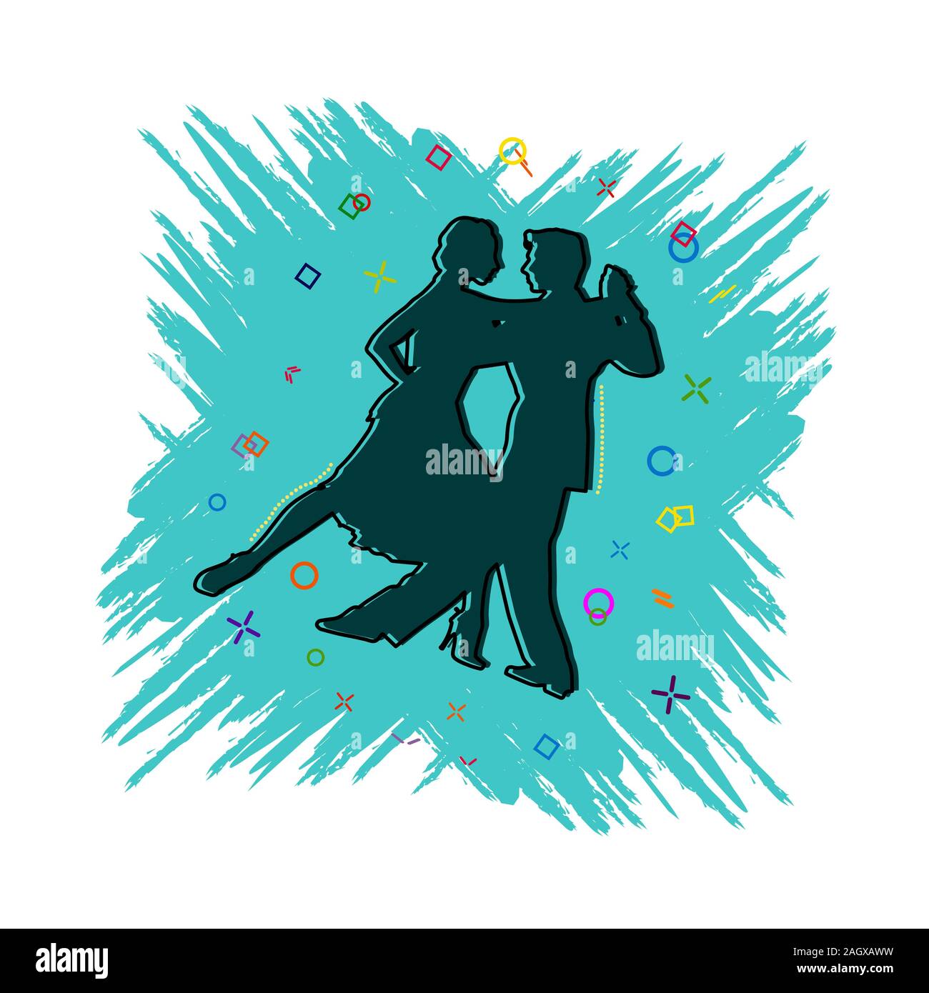 Pair dancing icon. Comic book style icon with splash effect. flat style. Isolated on white background. Stock Vector